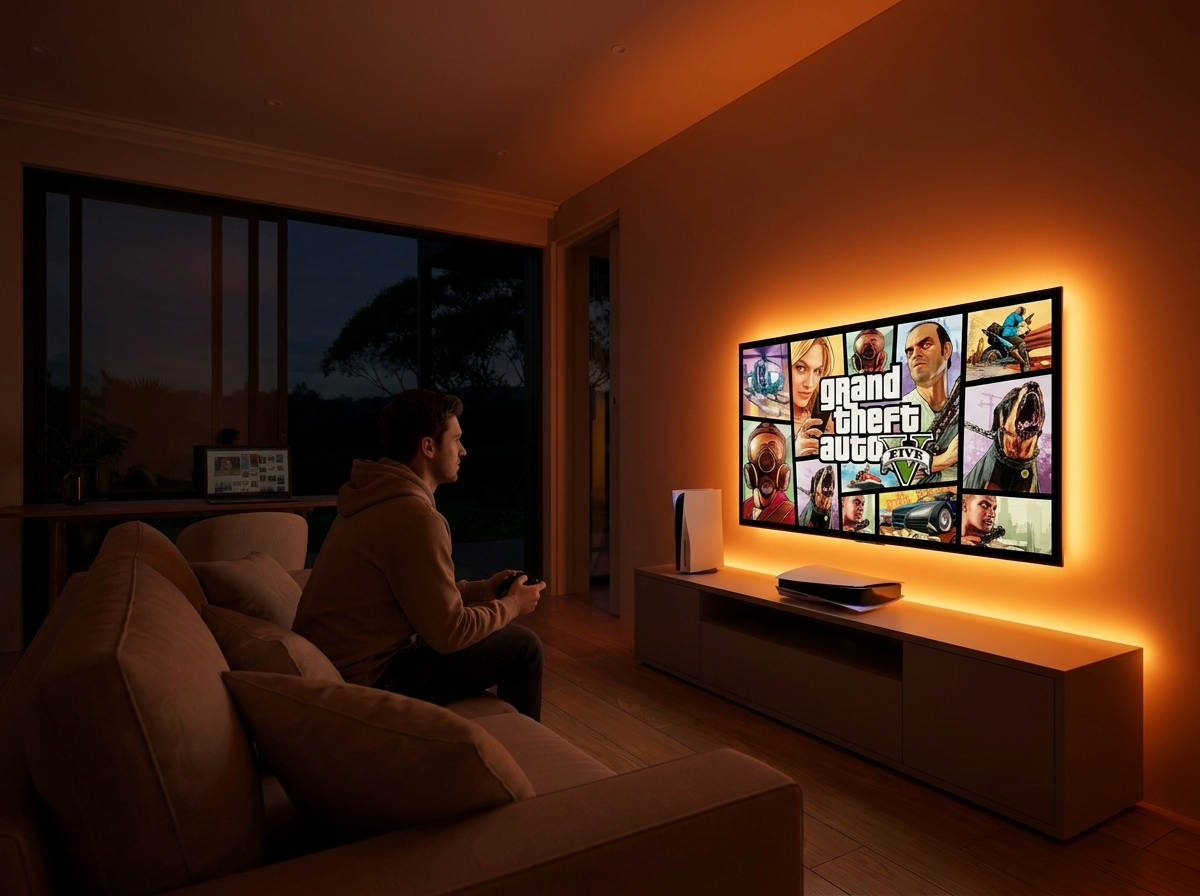 Lounge mode · sofa, console, ambient light