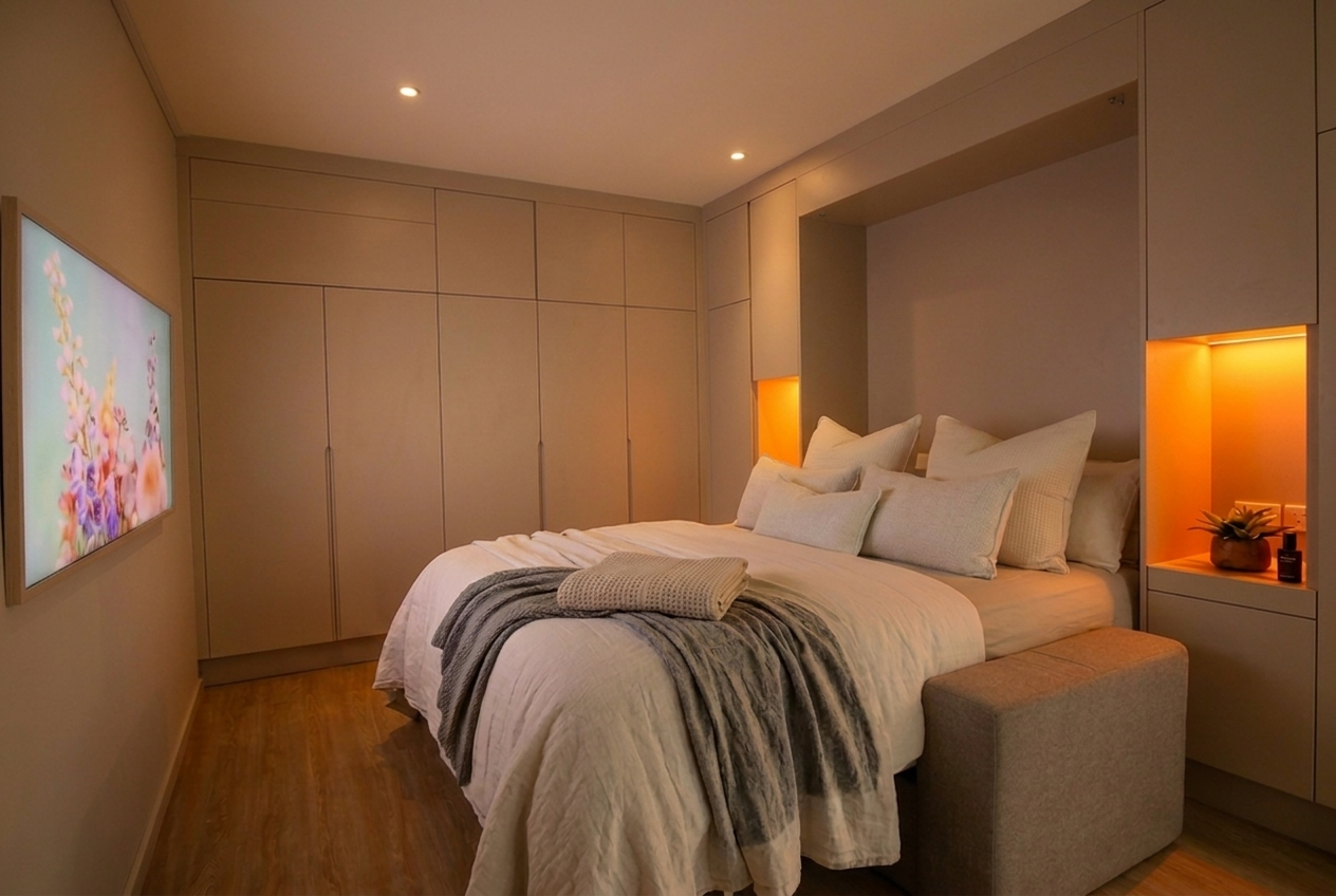 Rest mode · bed out, warm light